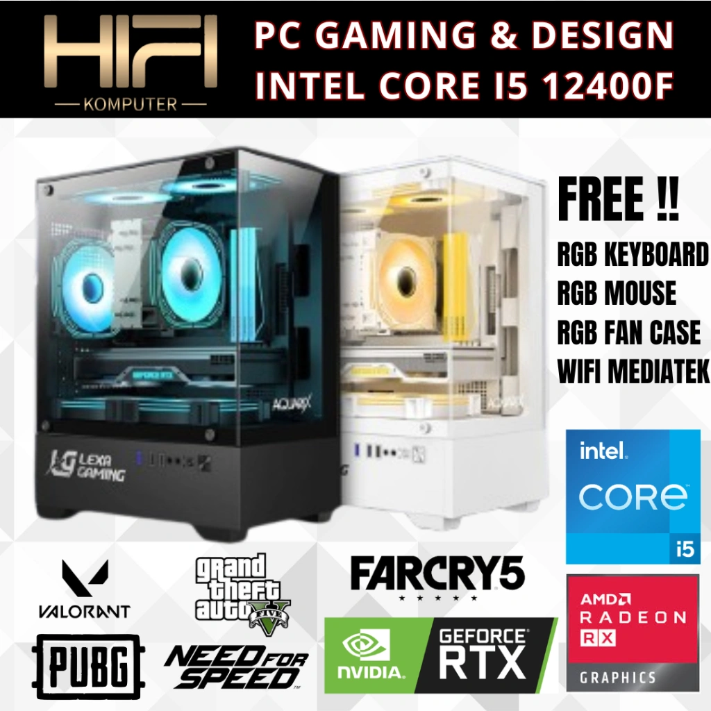 PC Gaming Fullset i5 12400F RTX 4060 8GB RTX 3060 12GB Editing Rendering Live Streaming Desain