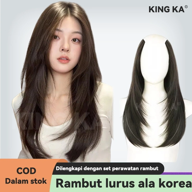 King Ka Hair Clip V Clip U Clip Korean Style Layer Rambut Palsu Wanita 50cm 60cm