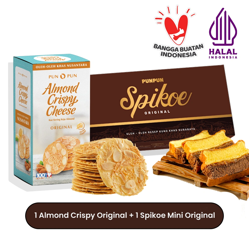 Oleh Oleh Khas Surabaya Cemilan Almond Crispy Cheese Original + Spikoe PUNPUN Snack