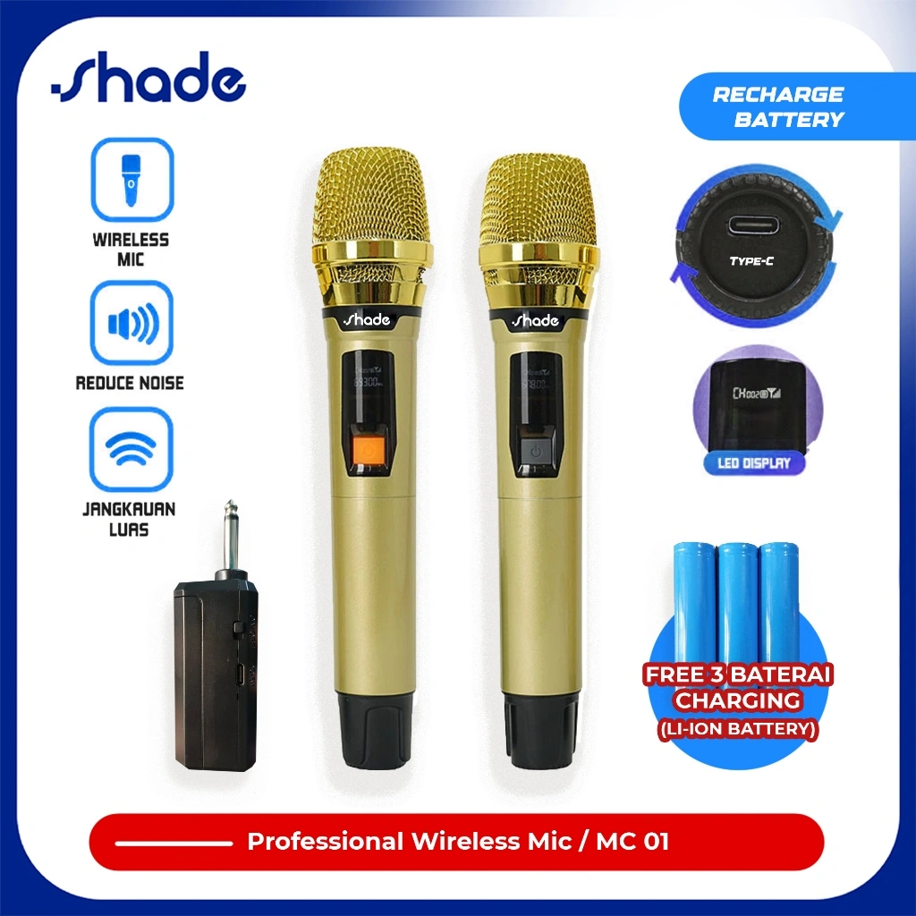 Shade Mikrofon Nirkabel Profesional UHF Mikrofon Dinamis Genggam Isi Ulang Bluetooth Untuk Karaoke