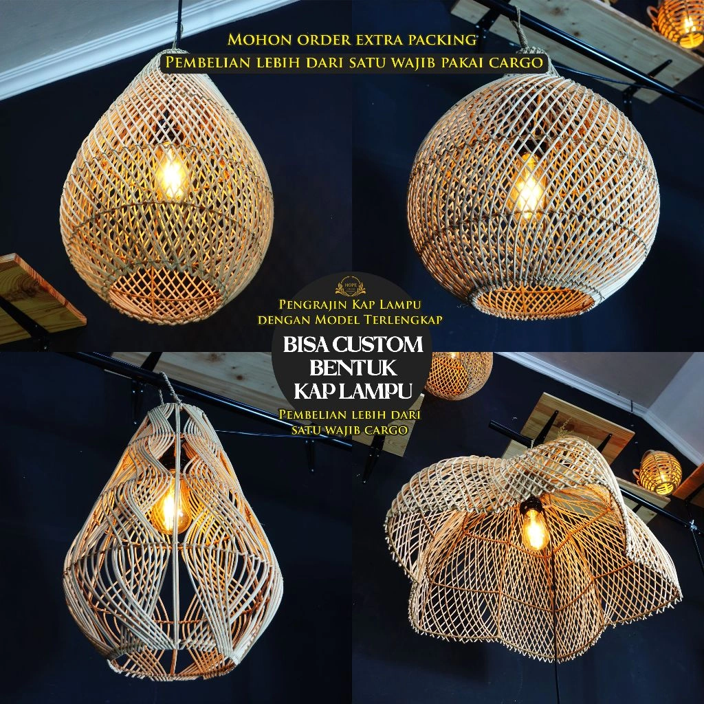 TERLENGKAP Kap Lampu Rotan Gantung Hiasan Cafe, Rumah, Hotel Dll