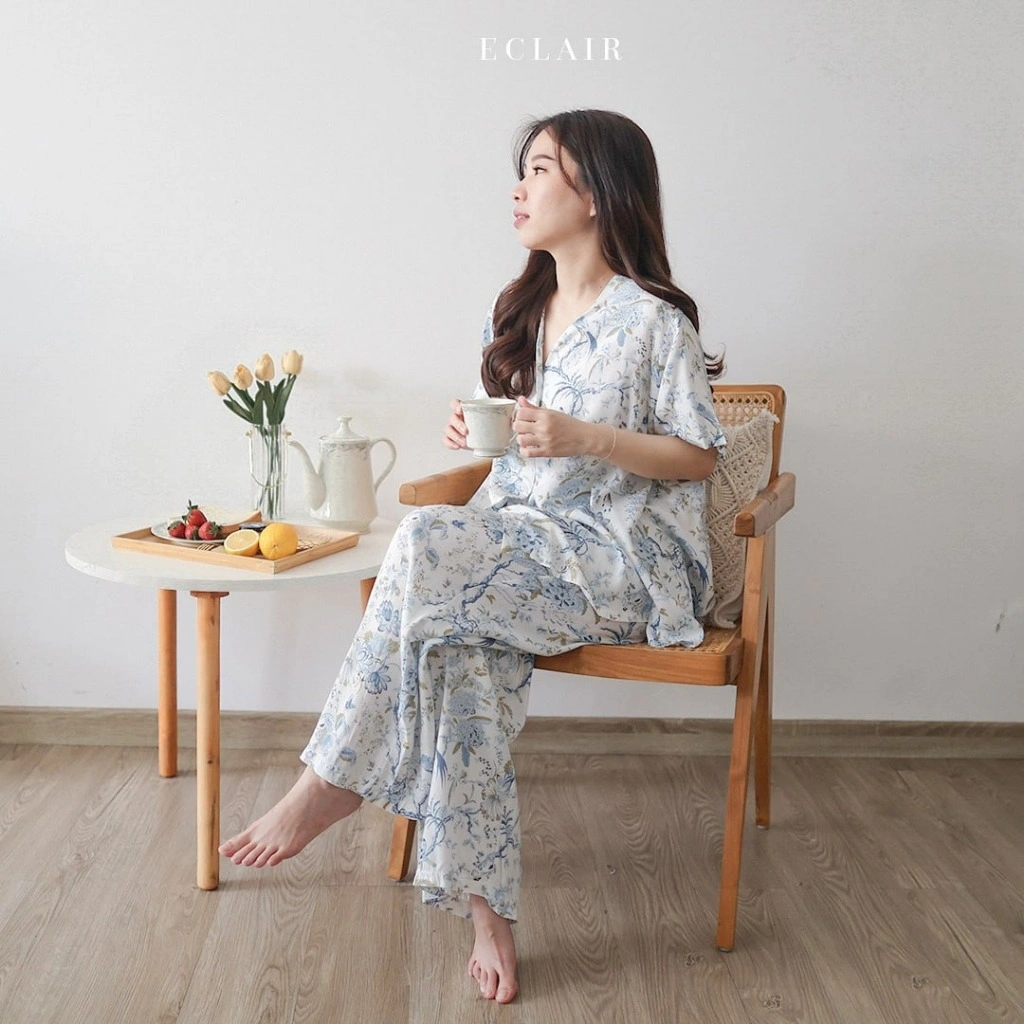 ECLAIR Sleepwear  -  (vol1)  V Neck Long Pants Pajamas Set