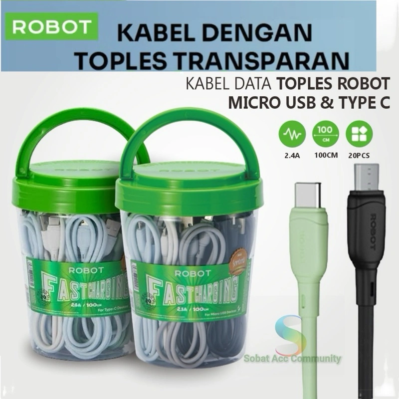 isi 20pcs/Toples Kabel data Usb Micro/ Type C/ Lightning Fast Charging 100cm Satu Robot RBM RBC 306-M 306-C 306-L