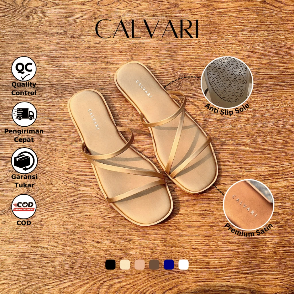 CALVARI - DAISY Sandal Wanita Korea Teplek Casual Kekinian Size 36 - 41 Sendal Flat Cewek Kasual