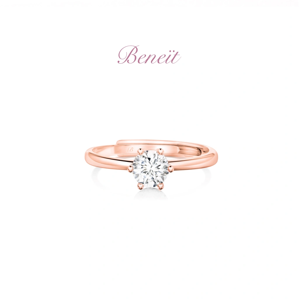 Beneit - Elise Rose Gold Ring Jewelry (Adjustable) 18K Gold Plated PVD Coating | Perhiasan Cincin Solitaire Diamond Wanita