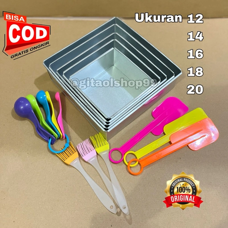 Loyang Kotak Set 5 Pcs Anti Lengket Bonus Alat Kue Lainnya