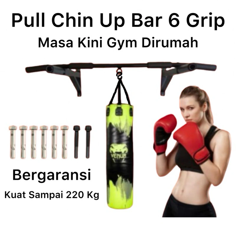 Pull Chin Up Bar 6 Grip Fitness Pasang Dinding Bisa Gantungan Samsak Tinju