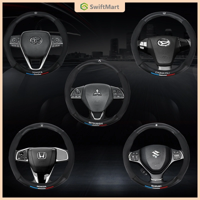 【Ready】Sarung Stir Mobil Logo Brand Cover Steer Carbon Karbon Sport Kulit Domba Asli Original Toyota Premium Quality Emblem Aksesoris Interior Mobil Steering wheel cover / cover stir carbon / cover stir mobil