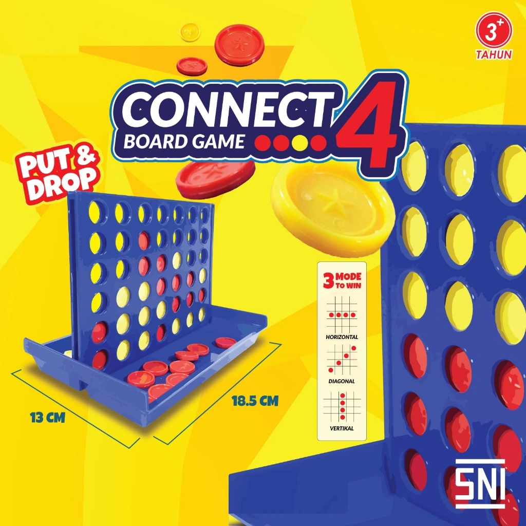 Mainan Adu Taktik Asah Otak Connect 4 In A Line / Board Games / Family Game Kids Chiledren Fun