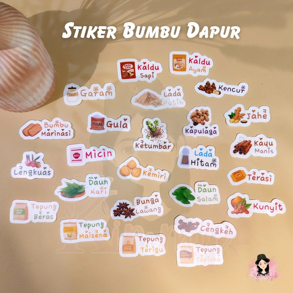 KIMMIE 50 Pcs Stiker Label Bumbu Dapur Vinyl Waterproof