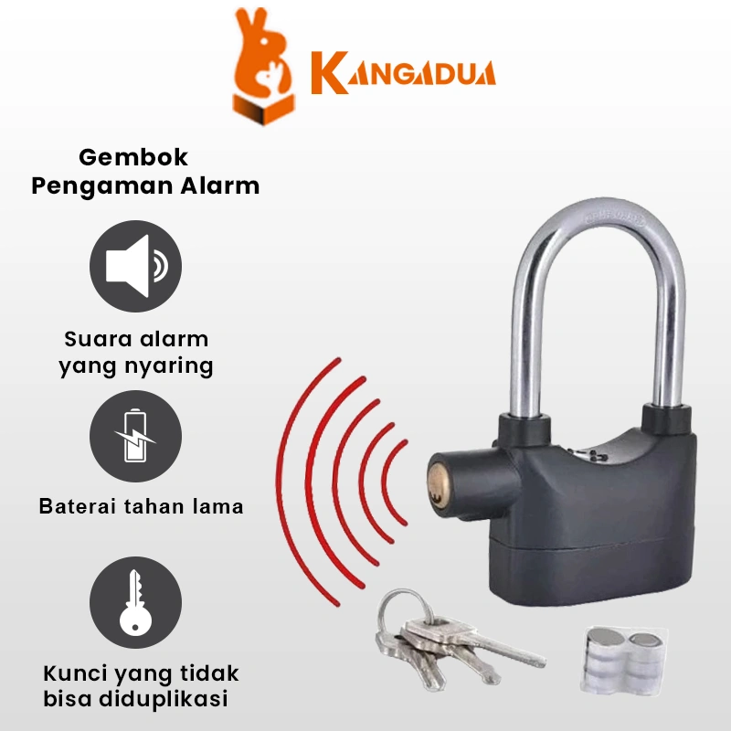KANGADUA Pencuri Ring Panjang Pengaman Motor / Gembok Alarm Suara Anti Maling