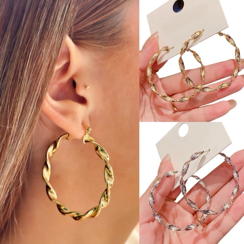 Nephele Big Twist Hoop Earrings Anting Hoops Besar Bulat Lingkaran Tusuk Stud Earring Edgy