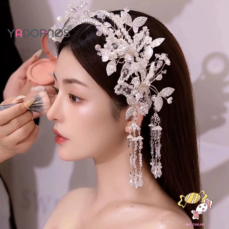 YADORNOS Ikat Kepala Rumbai Kristal Wanita - Ikat Kepala Mutiara Kasa Putih Buatan Tangan - Hiasan Kepala Pengantin Korea - Logam Berkualitas Tinggi Dan Tahan Lama - Aksesori Fashion Serbaguna