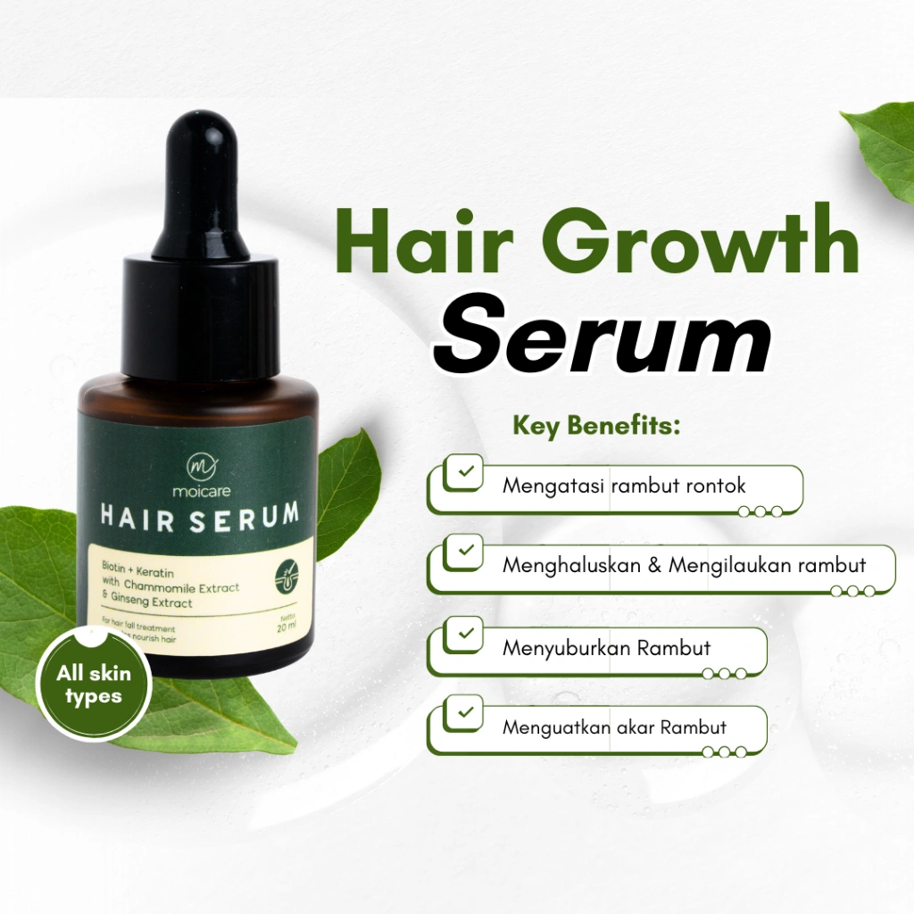 Hair Serum - Anti Hair Fall Treatment With Biotin Keratin Ginseng Chammomile Extract Mengatasi Rambut Kering & Rontok Mengkilaukan Menyuburkan Menghaluskan Rambut | hair growth serum | serum rambut kering dan mengembang | serum pemanjang rambut BPOM