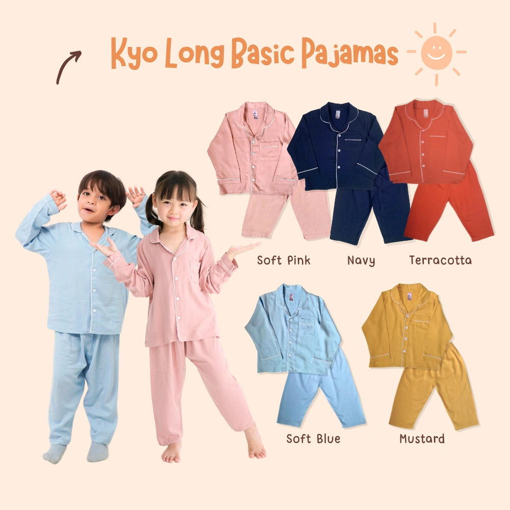 Yobebee Kyo Long Basic Pajamas Anak Usia 2 3 4 6 8 10 Tahun One Set Baju Tidur Polos Anak Unisex