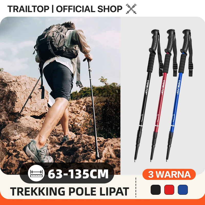 TrailTop Tracking Pole Lipat Tongkat Gunung Trekking Hiking Dapat Diatur Sesuka Hati 65-135cm