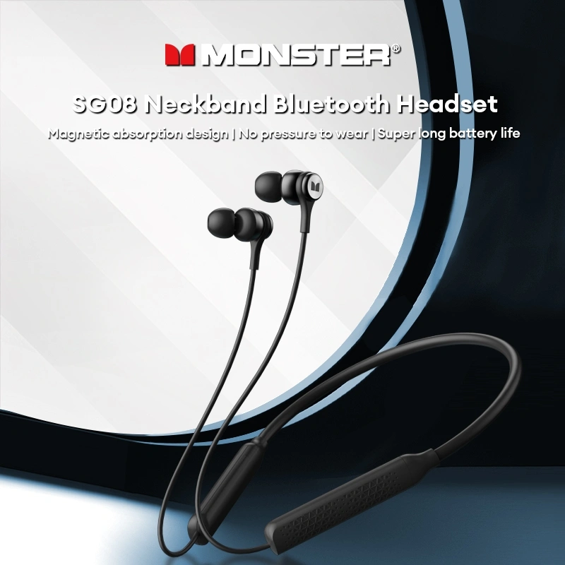 Monster SG08 Neckband Headset Bluetooth 5.4 Sport IPX5 Waterproof Noise Reduction Dual Mode Headphone With Mic