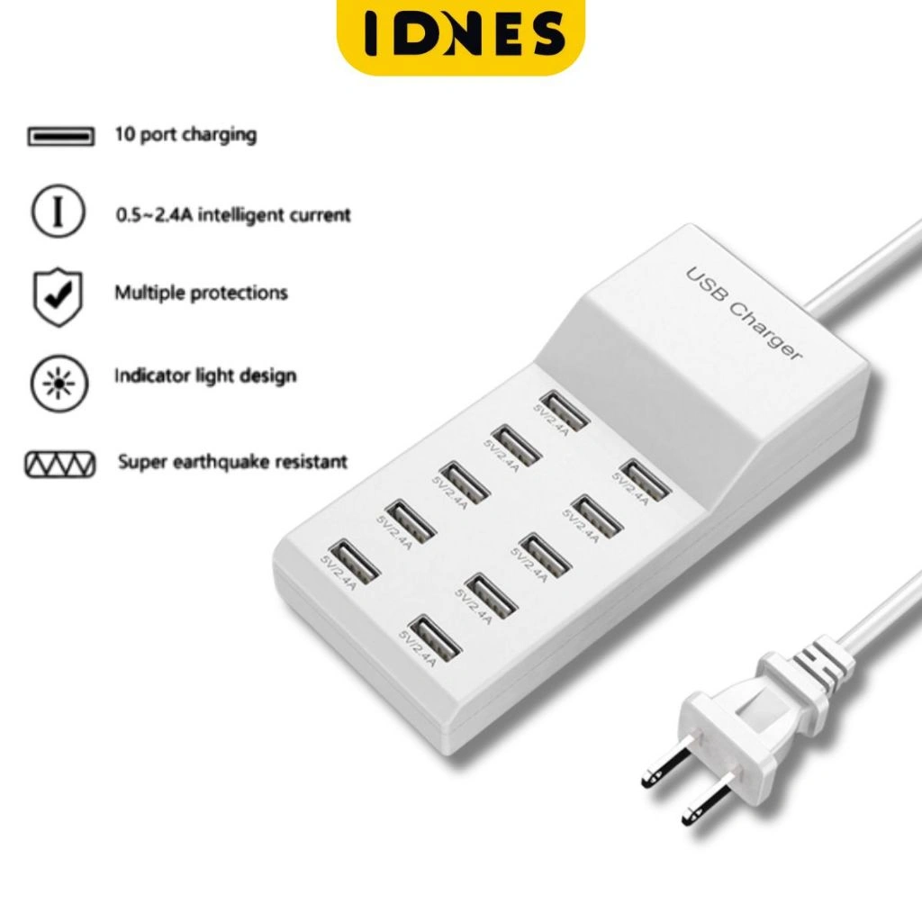 USB 10-in-1 Port Multi-function Hub Fast Charger for Cellphone Tablet Multiple Devices Extension Socket