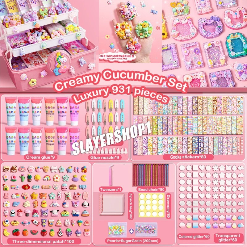 【Penjual Lokal】 DIY Gantungan Kunci Akrilik gu ka Set Mainan Anak-anak Mainan DIY Stiker lem krim Kreatif Anak Hadiah Ulang Tahun