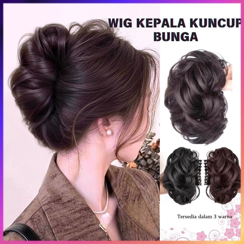HIL-6614 Wig kepala kuncup bunga wig Sanggul Jepit Rambut Palsu Ponytail Model Ekor Kuda Konde Rambut Palsu Cepol Jedai Rambut PalsuAksesoris rambut pernikahan/aksesori rambut prom/aksesori rambut wig