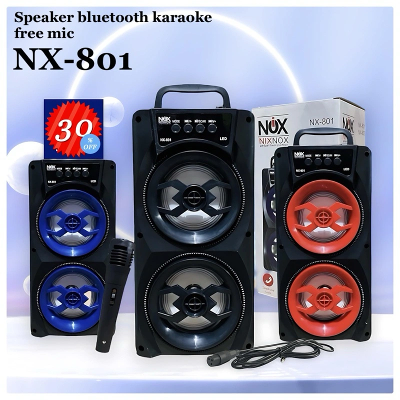 speaker bluetooth nixnox original portabel karaoke free mic PJ 801/802 speaker aktif termurah ki
