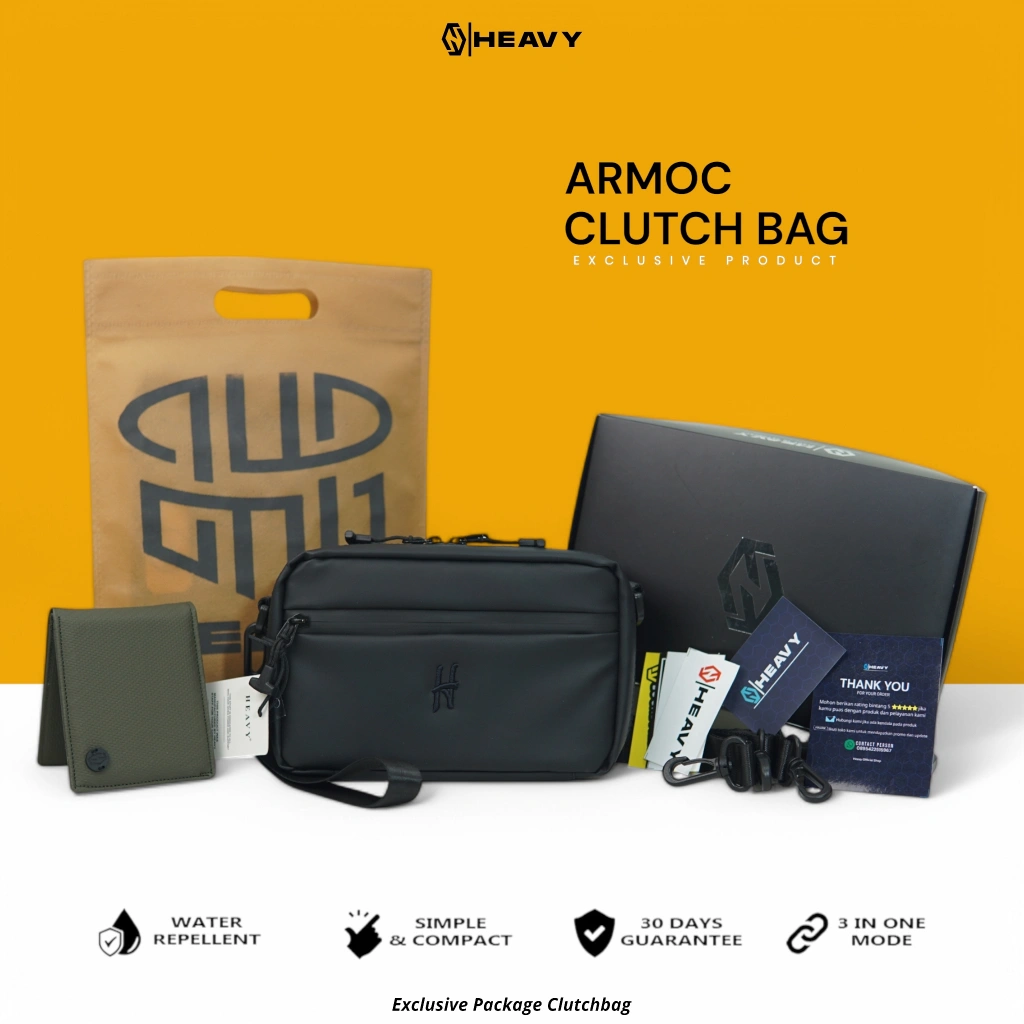 Tas Pria Clutchbag Heavy Hitam Premium Waterproof Anti Air | Armoc Handbag Cowok Clutch
