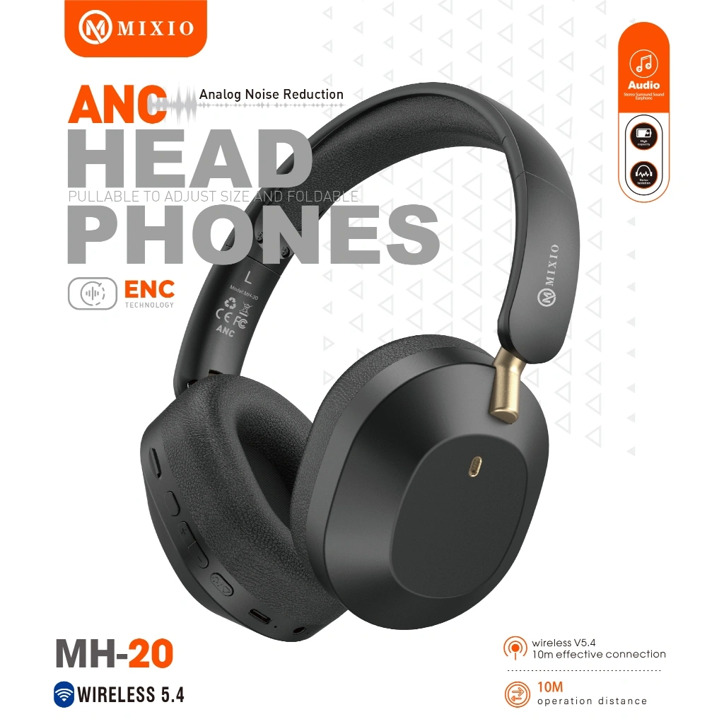 MIXIO MH-20 ANC Bluetooth Headphones with Mic Hi-Res Hybrid Headset with Noise Cancelling Wireless Headphone Over-the-EAR