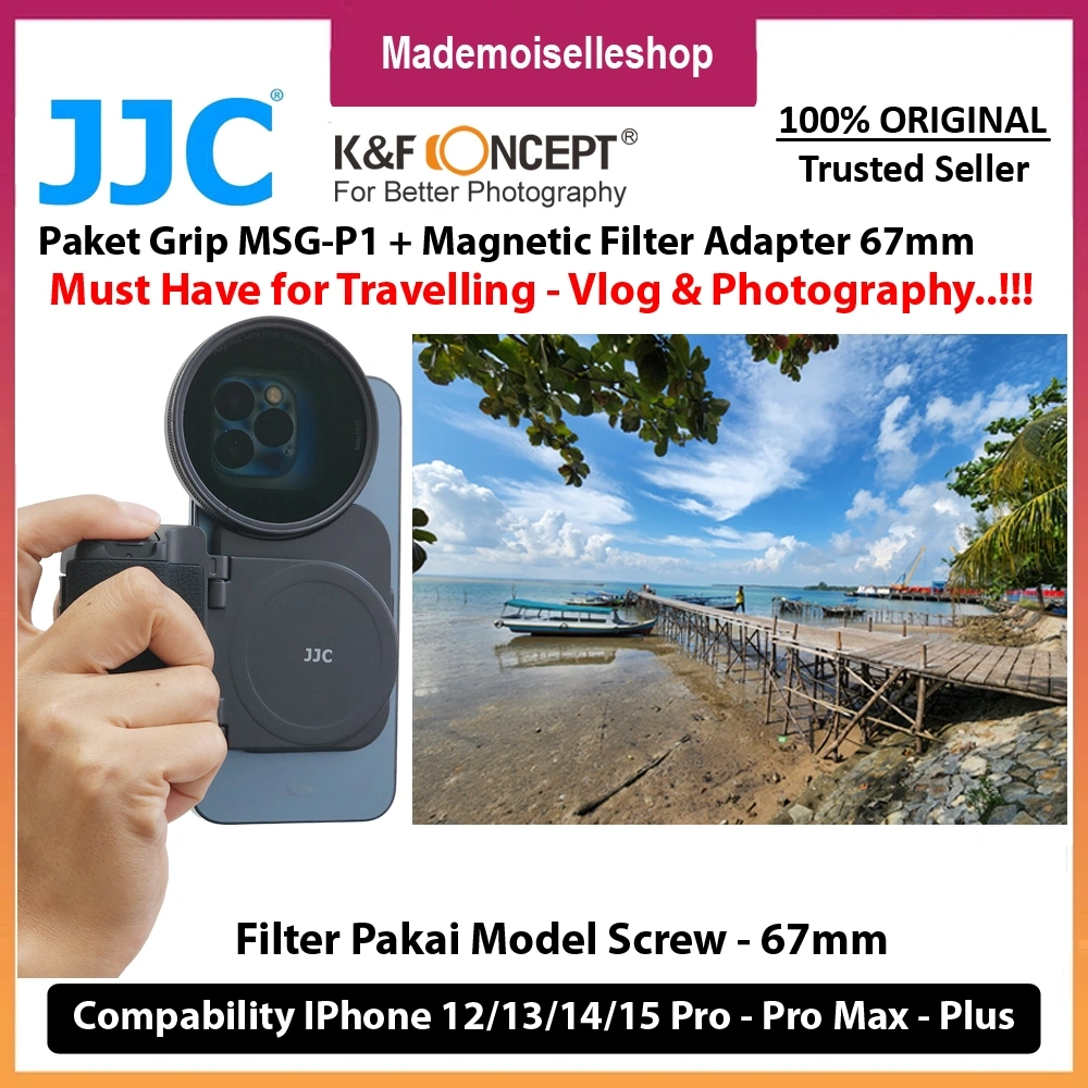 JJC Paket Hand Grip MSG-P1 + JJC Magnetic Filter Adapter 67mm MFS-II for IPhone 12 - 13 -14 -15 -16 Pro - Pro Max - Plus - Optional KNF Concept CPL Filter 67mm & Variable ND 2-400
