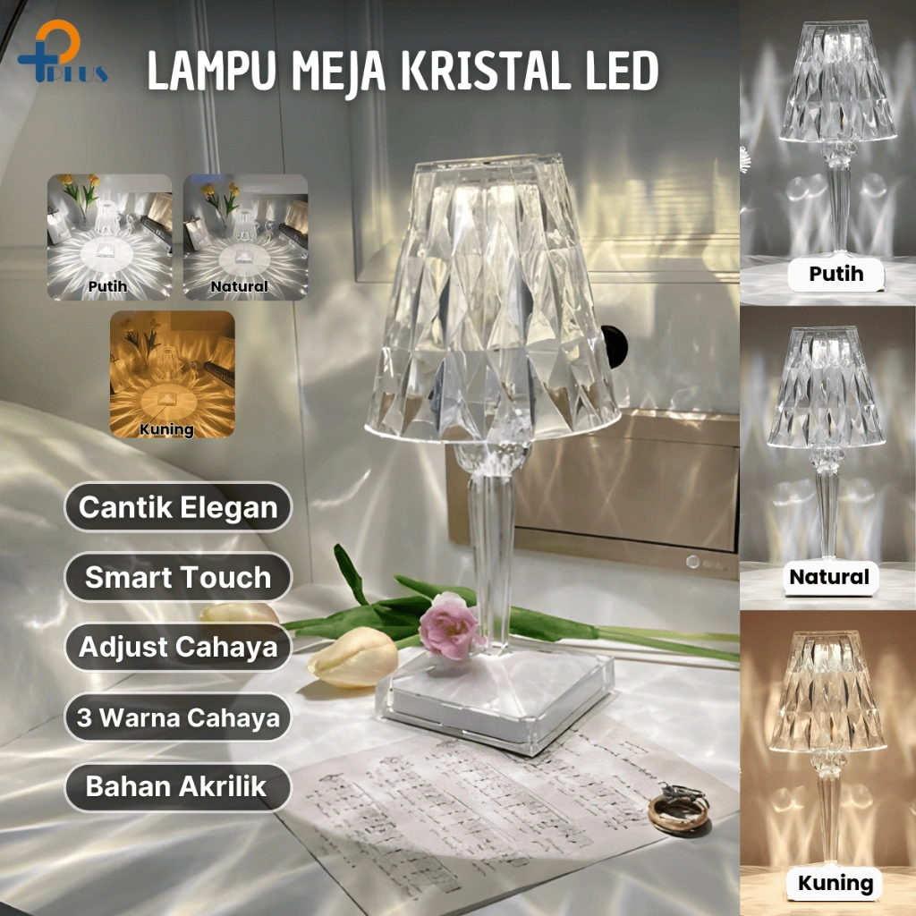 [ PPLUS ] Lampu Meja Kristal LED /Lampu Emergency Bateria 1200ma bisa nyala 12jam / Lampu Tidur Kristal 3 warna / Lampu Tidur Aesthetic