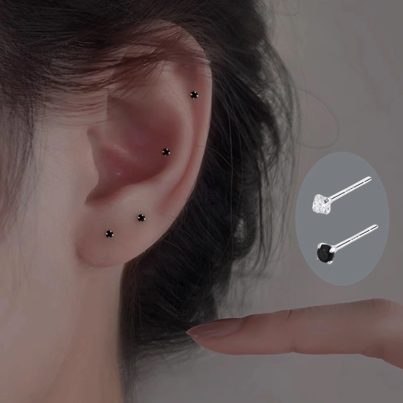 Beeggttd S925 Anting Perak Anting Tindik Telinga Kelas Atas Anting Tindik Telinga Mini Trendi stainless steel tindik super mini mikro kecil silver gold black stack