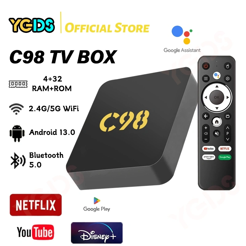 YGDS C98 Android Tv Box Android 13.0 OS Ram 4gb Rom 32gb WiFi 5G/2.4G Bluetooth Smart Tv Box 4K Ultra HD Netflix STB
