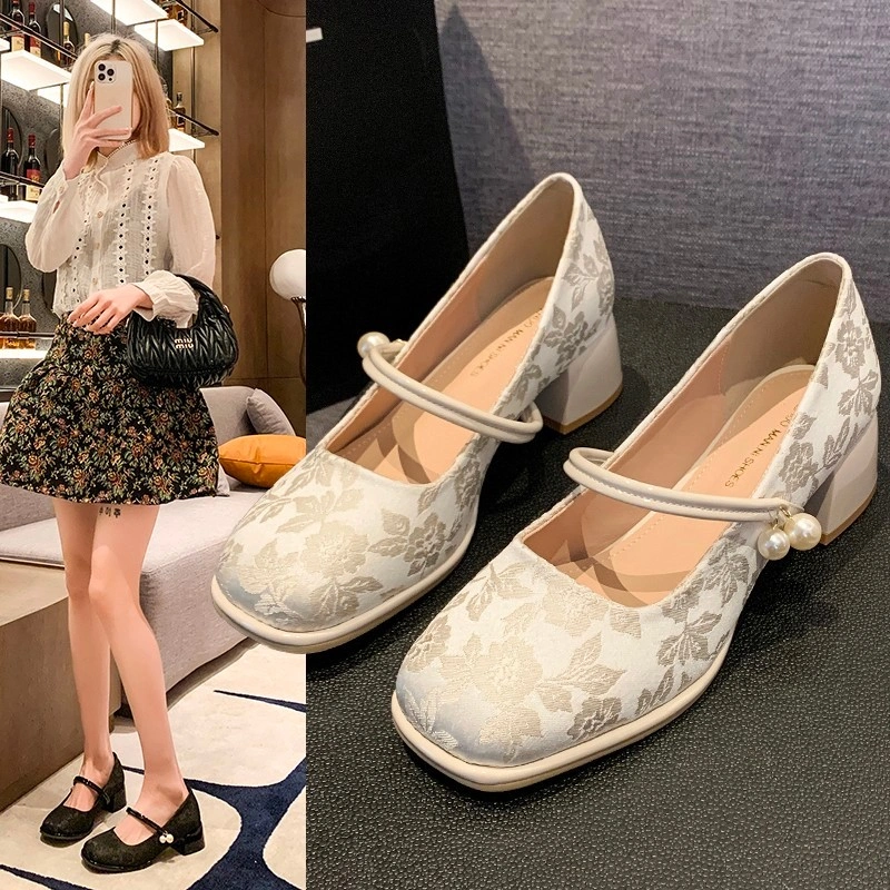 Sepatu High Heels Hak Tahu Chunky Tinggi 5cm Kantor Wanita Hitam Strappy Tali Kerja Kantor Pesta Terbaru Kekinian Tumit Guru Dansa Pengantin Wedding Import Mary Janes Fashion Block Heel Platform Shoes - Ukuran 35 36 37 38 39 40