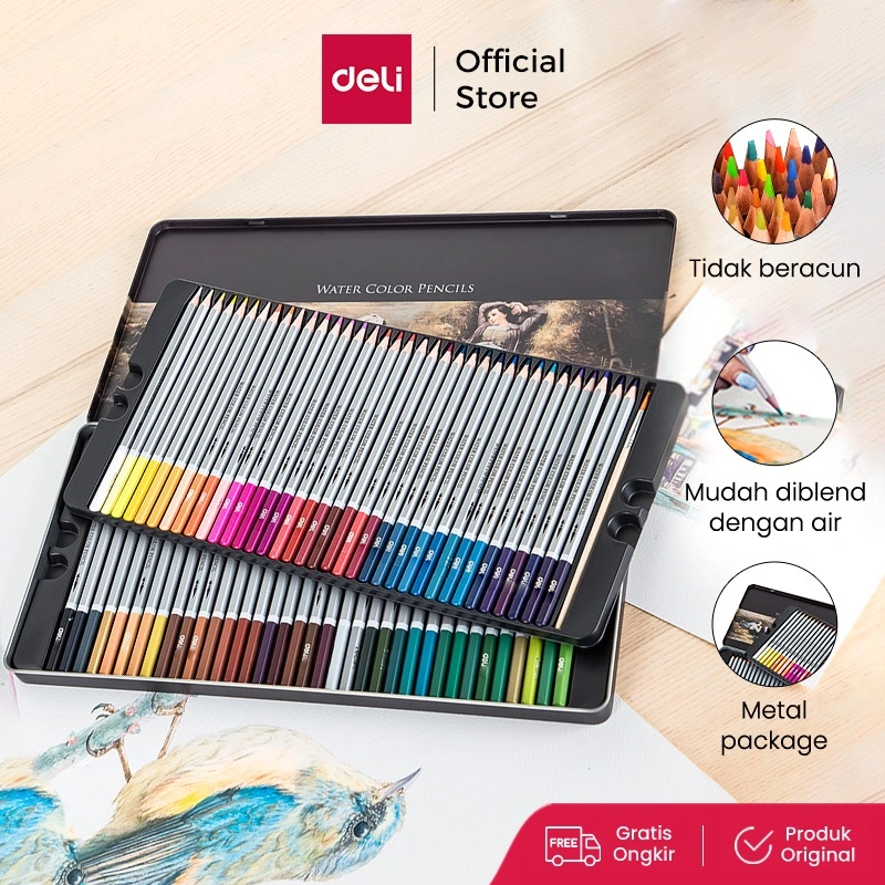 Deli Pensil Warna 24/36/48/72 Warna PCS tidak beracun, dapat dicuci dan teknologi hybrid 6524