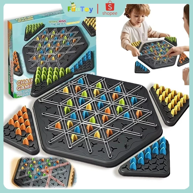 FUNTOY Chain Triangle Multiplayer Puzzle Board Game Puzzle Segitiga Catur Rantai Geometris Training Family Interactive Mainan