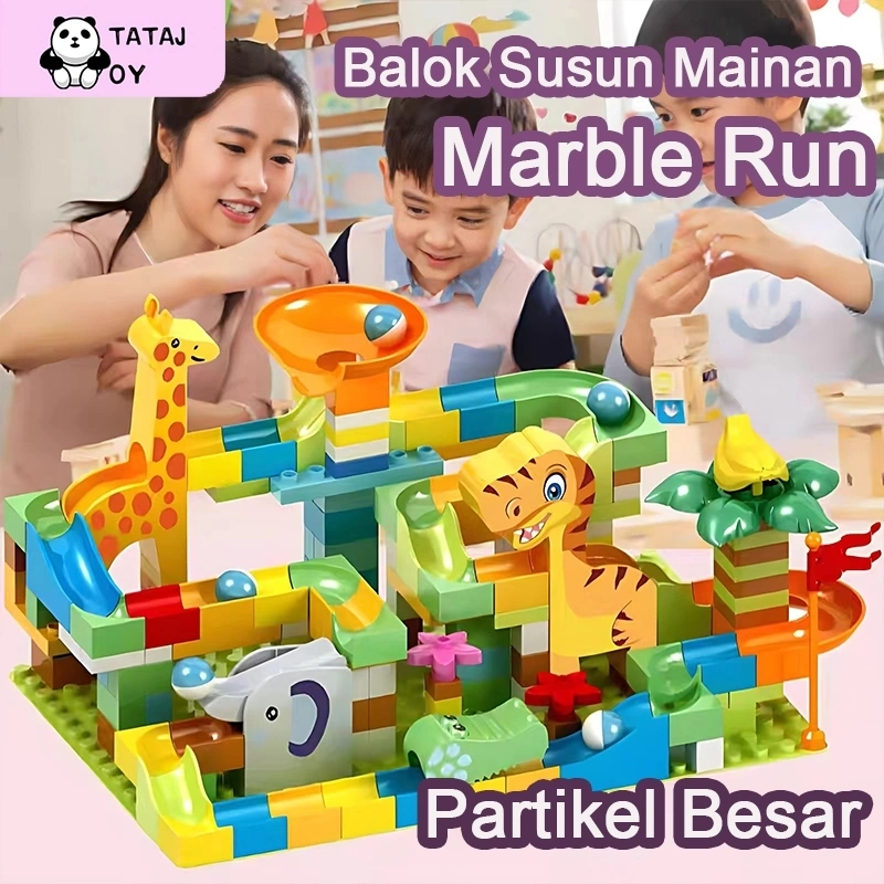 Tatajoy Marble Run Building Blocks—Balok Susun Mainan Anak 3D Maze Ball Roll Run Building Blocks Puzzle rolling ball building blocks DIY Konstruksi Mainan blok bangunan Dinosaurus mainan balok mainan edukasi Mainan Anak Hadiah