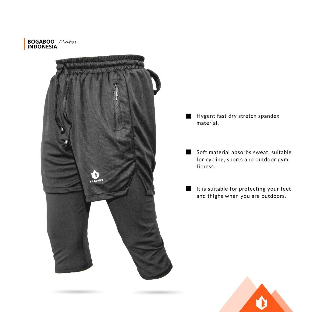 BOGABOO Running Pants Seri CALIX-RUN - Double Celana Dan Lagging Pendek 3/4 - Celana Olahraga Gym Fitness Sport Running Hiking - Celana Pendek Olahraga Pria Wanita