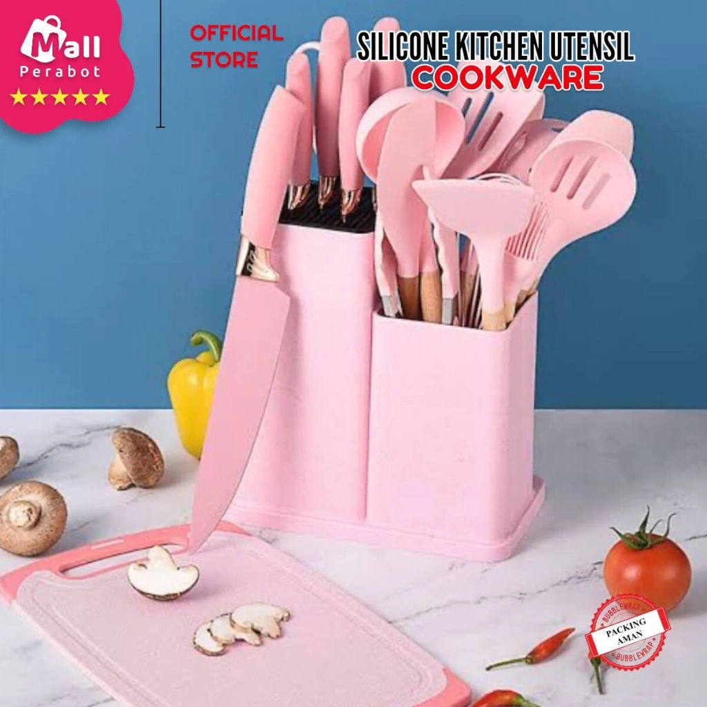 Mall Perabot | Set Alat Dapur Spatula Silikon | Sutil Silicone Kitchen Set 19 In 1 Spatula Tahan Panas Free Wadah