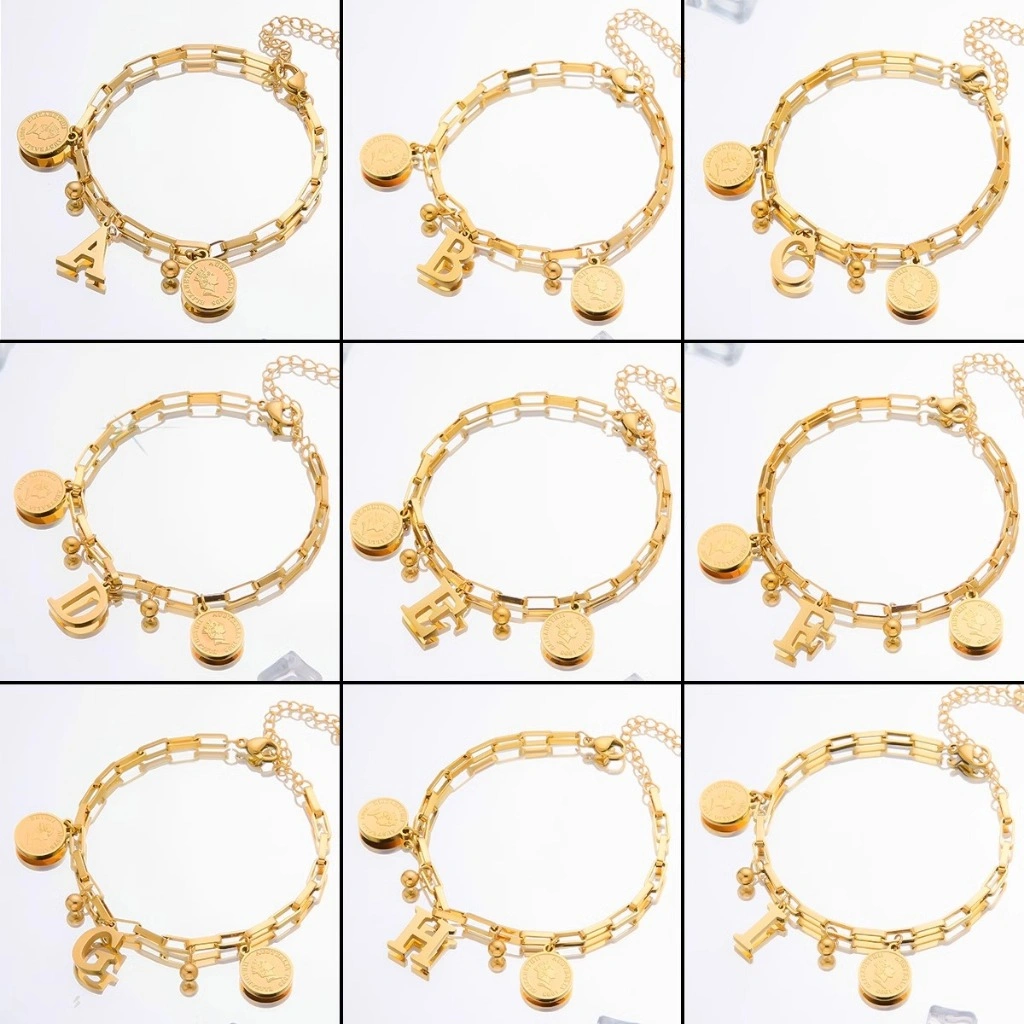 Korea wanita Gelang Gelang rantai titanium Gelang Wanita Stainless Steel Gelang Rantai Estetika Korea Perhiasan huruf avatar wanita hip hop