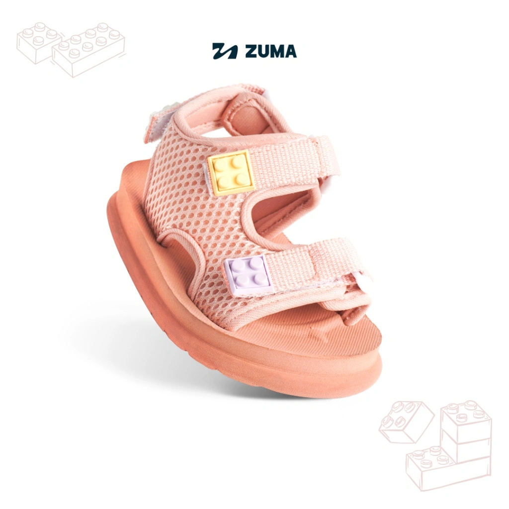 Zuma Baby Sandal Bayi dan Anak Karet Tali Belakang Velcro Bricks 4 Warna Coral Anti Slip Nyaman