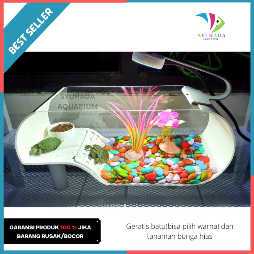 1 Set Aquarium Kura - Kura PVC Lengkap Hiasan Dan Lampu LED 3 Watt