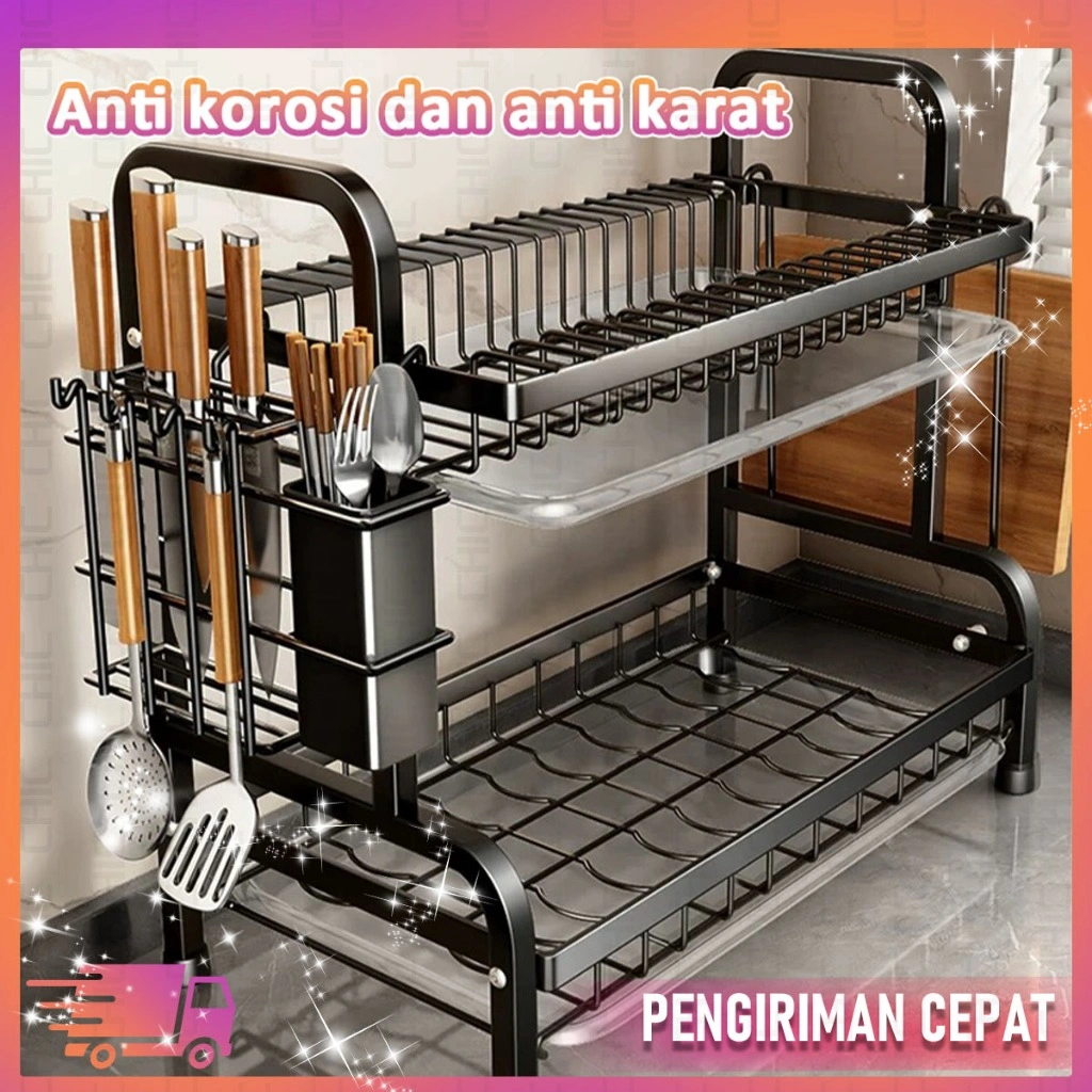 Rak Piring Stainless Rak Rak Dapur Cuci Piring Wastafel 2 Susun Tingkat Peralatan Dapur Piring Dengan Aksesoris/Terbaru Rak Piring Stainless Rak Dapur Rak Cuci Piring Rak Penyimpanan Dapur Rak Pengering Piring Rak Mangkuk Piring