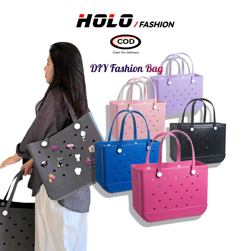 HOLO Tas Tote Bag Jumbo Tas Pantai Wanita Korea EVA DIY Tas Belanja Silikon Shoulder Bag Aesthetic