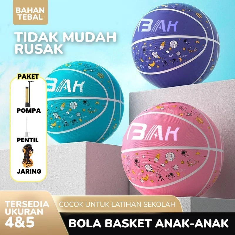 Bola Basket Olahraga Anak Ukuran 4 & 5 Bahan Original Natural Rubber Cocok Untuk Latihan Sekolah FREE POMPA PENTIL