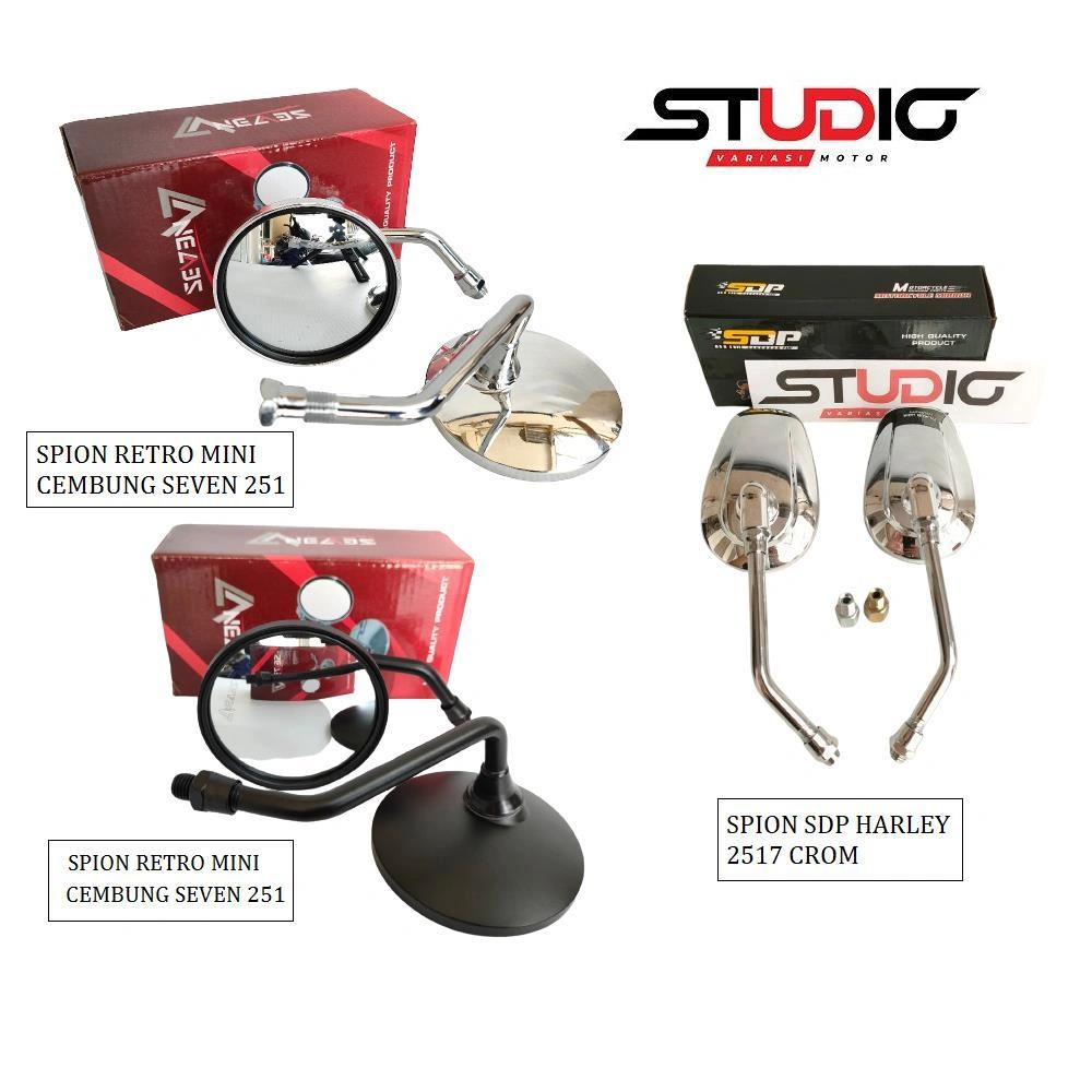 Spion Retro Mini Pendek Bulat kaca Cembung Putih Universal Motor