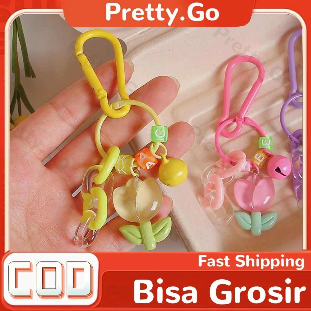 Gantungan Kunci Lucu Bunga Motif Tulip Ganci Keychain Akrilik Lucu Dekorasi Hadiah Siswa Manis