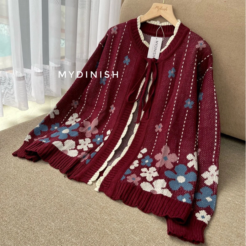 Jima Flower Cardy - Cardigan Rajut Motif Bunga Premium