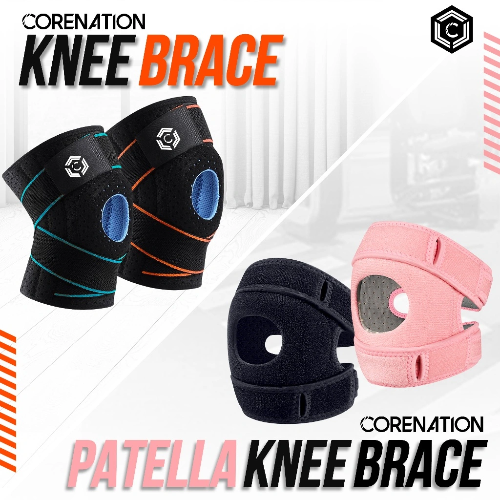 CoreNation Knee Brace Support with Side Stabilizers & Patella Gel Pads for Maximum Knee Pain Support / Deker Pelindung Nyeri Lutut