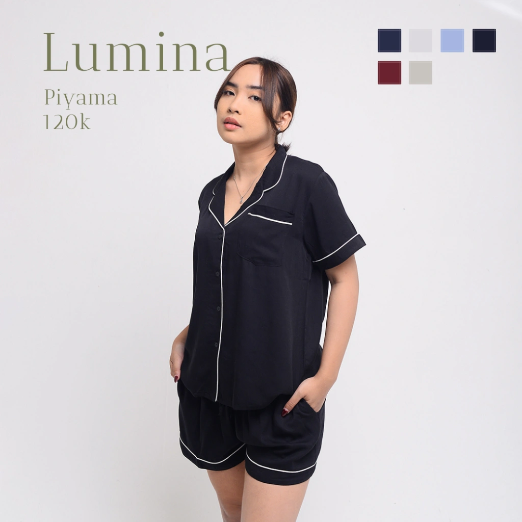 Lumina Piyama ^^ One Set Baju Tidur Wanita Celana Pendek Rayon Varian Warna Setelan Pajamas Cewek Korean Style Rayon Twil