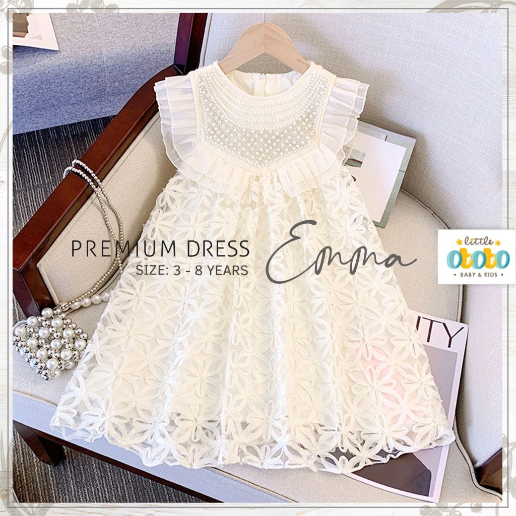Dress EMMA WHITE 2-10T Premium Korean style Pesta GLITTER mewah -  Baju Pesta Anak Perempuan Putri kuromi