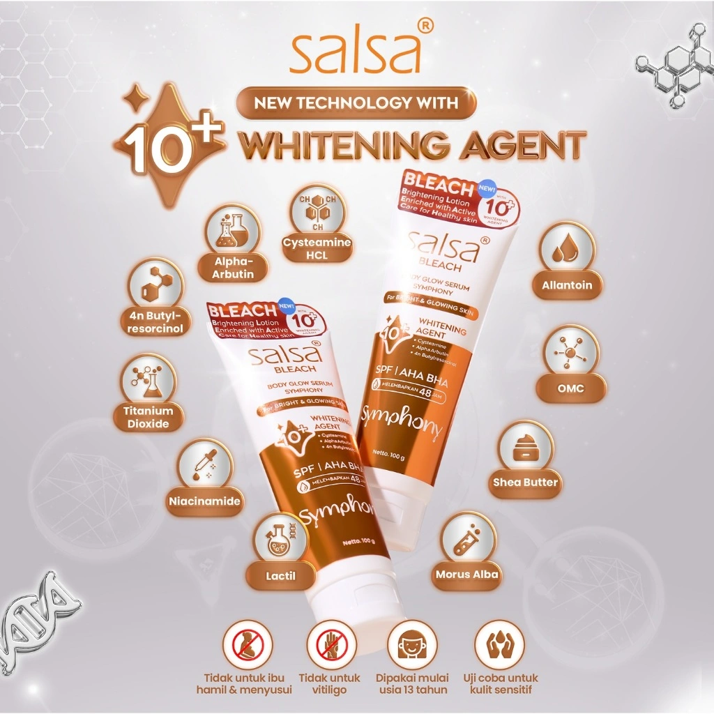 SALSA Bleach Body Glow Serum Symphony 100gr || Brightening Lotion Enriched with Active Care for Healthy Skin || Hand Body Lotion